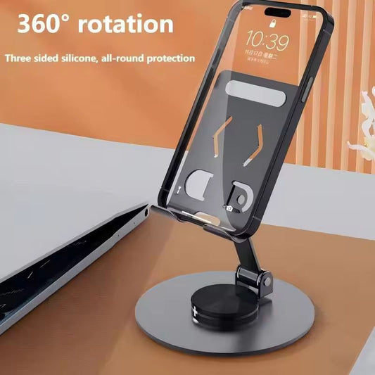 360° Rotating Aluminum Alloy Phone Holder – Foldable Desktop Stand for Mobile & Tablet